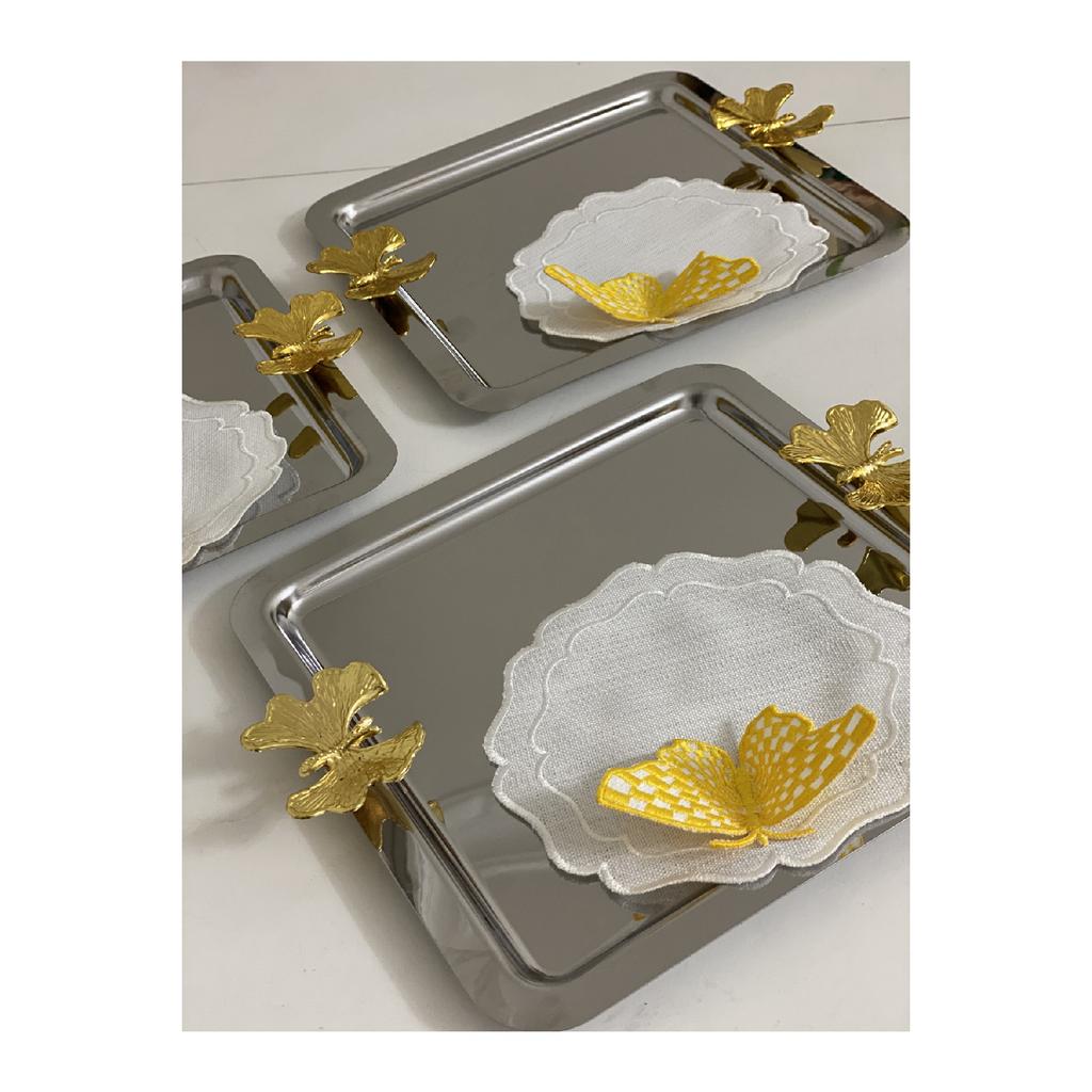 Роскошный квадратный презентационный поднос с двойной бабочкой из нержавеющей стали, 6 предметов