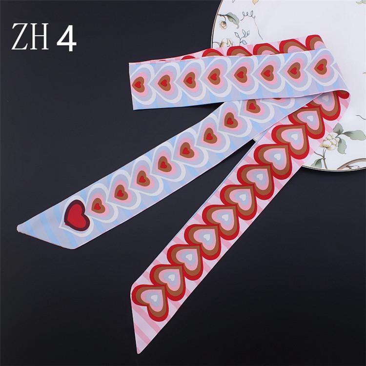 2024 New Design 120cm Heart Print Scarf Small Women Silk Scarf Brand Bag Hair Ribbons Fashion Head Scarf Long Scarves
