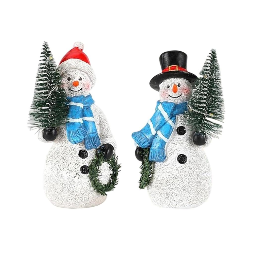 Двойные 4,8-дюймовые смоляные фигурки снеговиков с гирляндой из рождественской елки, рождественское украшение, комнатные декоративные украшения-снеговики