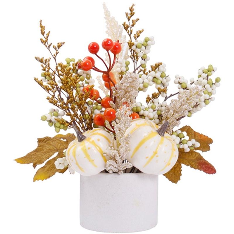 Artificial Maple Leaf Pumpkins Wheat Stalks Tabletop Planter Home Office Decoration Seasonal Display Ornament