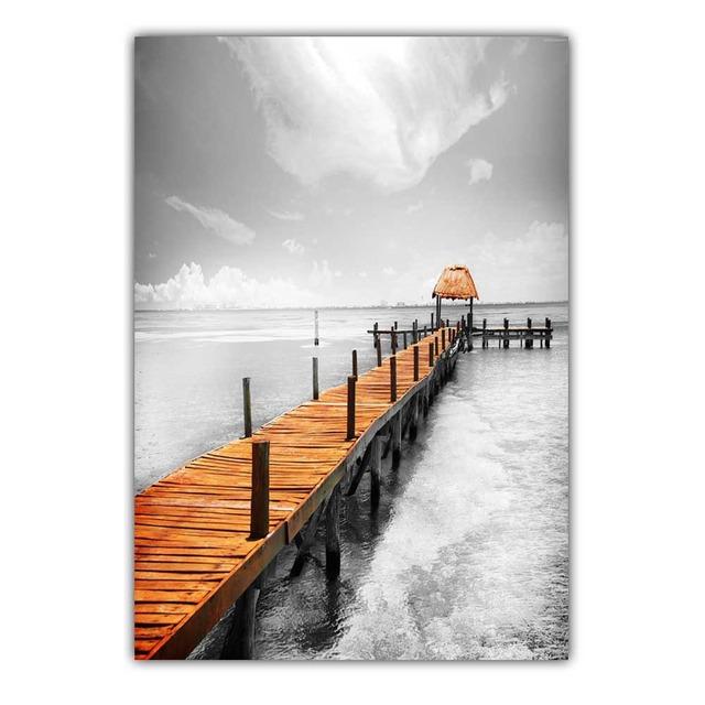 Ретро-арт уличный фонарь пейзаж холст картина морской закат плакат офис настенная живопись гостиная украшение дома фреска без рамки