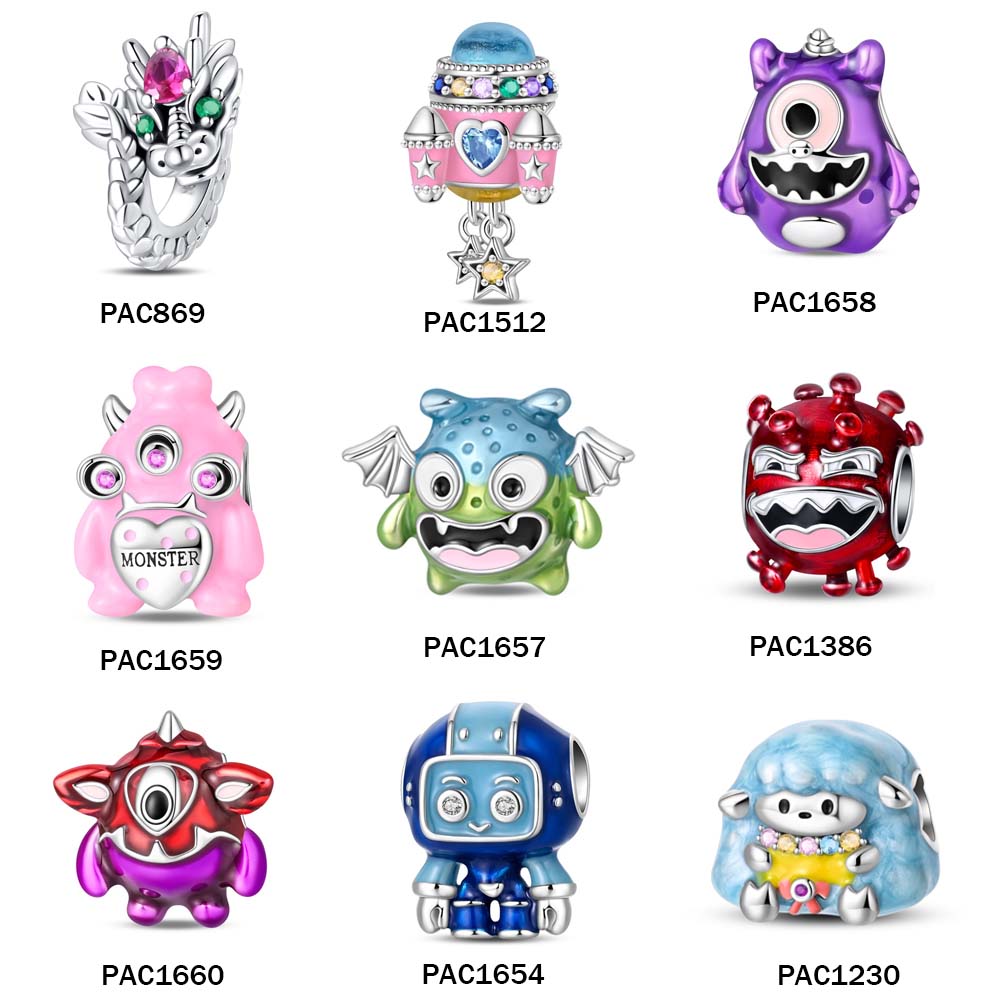 2026 New Chinese Style Dainty Cute Monster Jewelry Gift Sparkling Zircon, Ideal Gift Dropshipping,S925 Silver Enamel Charms,