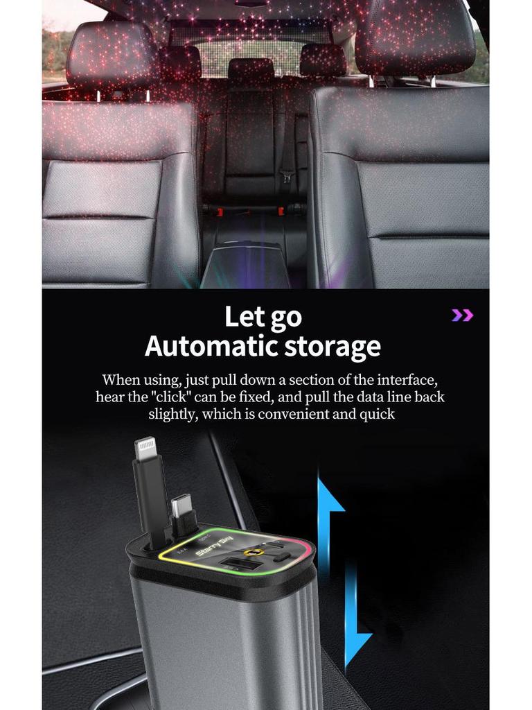 Starry Sky Ceiling Projection Car Charger with Double Retractable Lines: A Multifunctional 4-in-1 Mobile Accessory