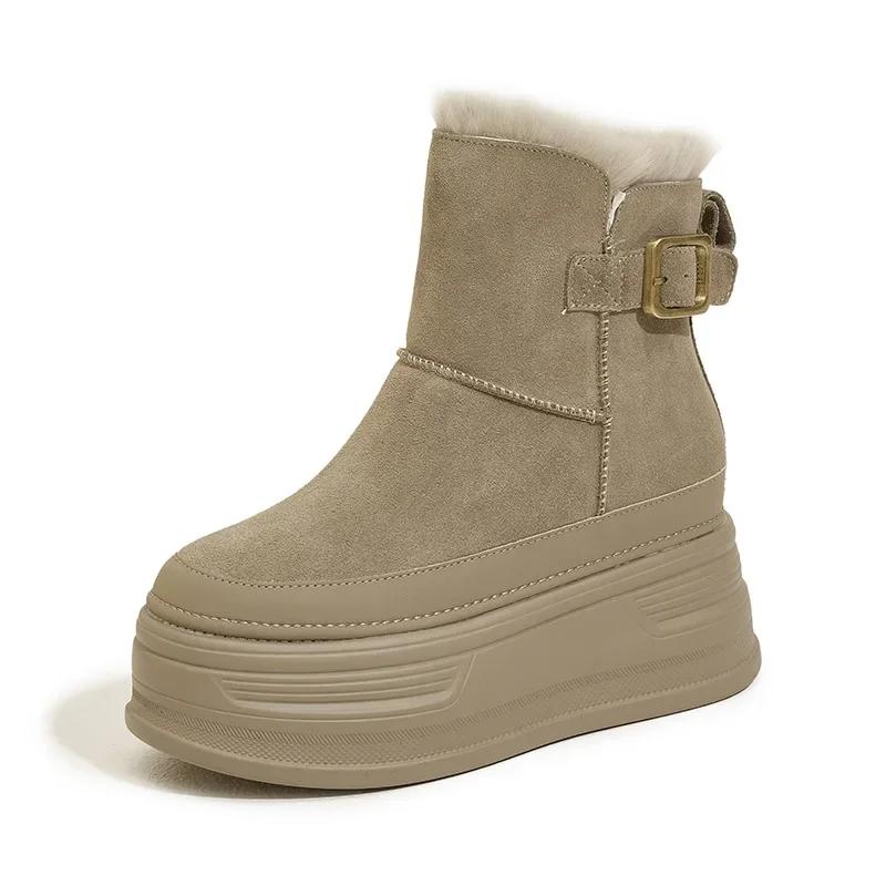 9 см замша коровья натуральная кожа платформа танкетка 2024 зимние плюшевые женские сапоги скрытый каблук весенние теплые ботильоны осенняя обувь