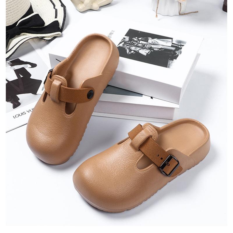Женские летние полутапочки с закрытым носком, легкие одинарные туфли с пряжкой, сандалии на толстой подошве для ношения на улице