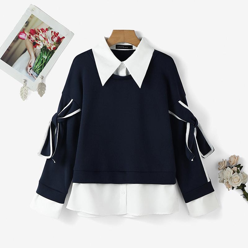 ZANZEA Женские повседневные свитшоты с отложным воротником, длинными рукавами и лоскутным дизайном