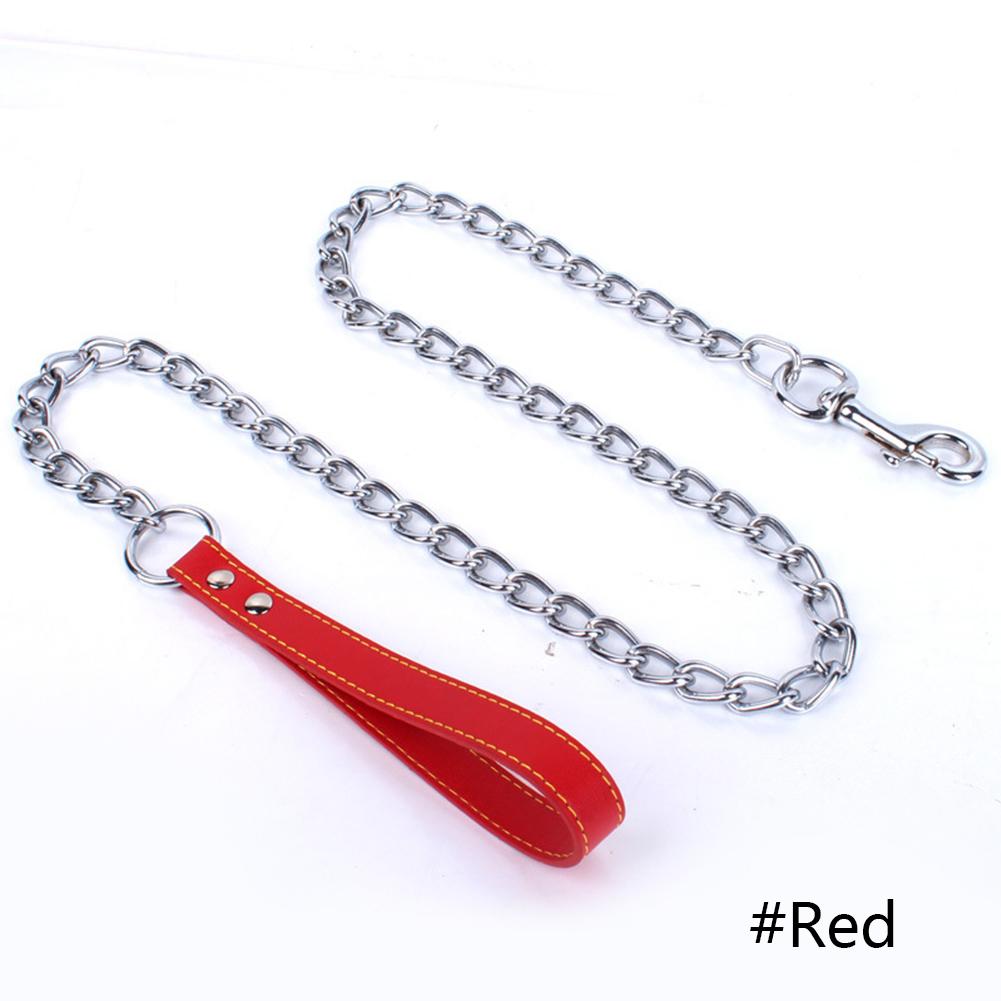Durable Anti-Bite Metal Dog Chain Lead For Small Medium Large Dog Chain Leash Handle Leads PU Leather Iron Chain Pet Accessories
