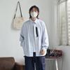 2024 Полосатая рубашка с длинным рукавом в японском стиле Гонконга Ins Свободная рубашка для мальчиков Летнее модное универсальное повседневное пальто
