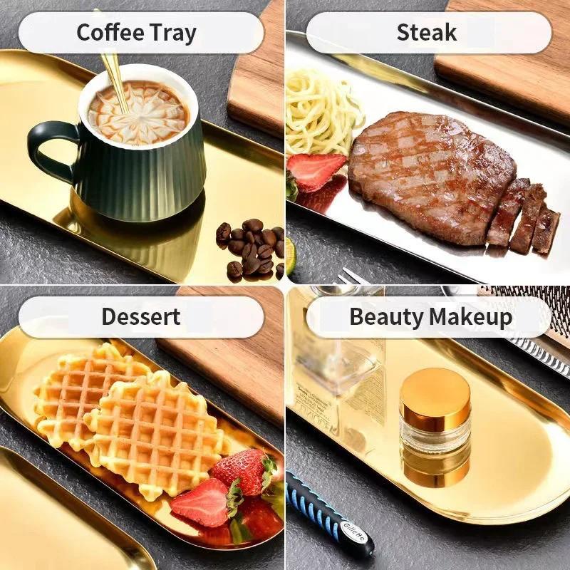 Поднос из нержавеющей стали Овальная обеденная тарелка Тарелка для торта Фрукты Десерт Поднос для орехов Стеллаж для хранения украшений Поднос для демонстрации ювелирных изделий