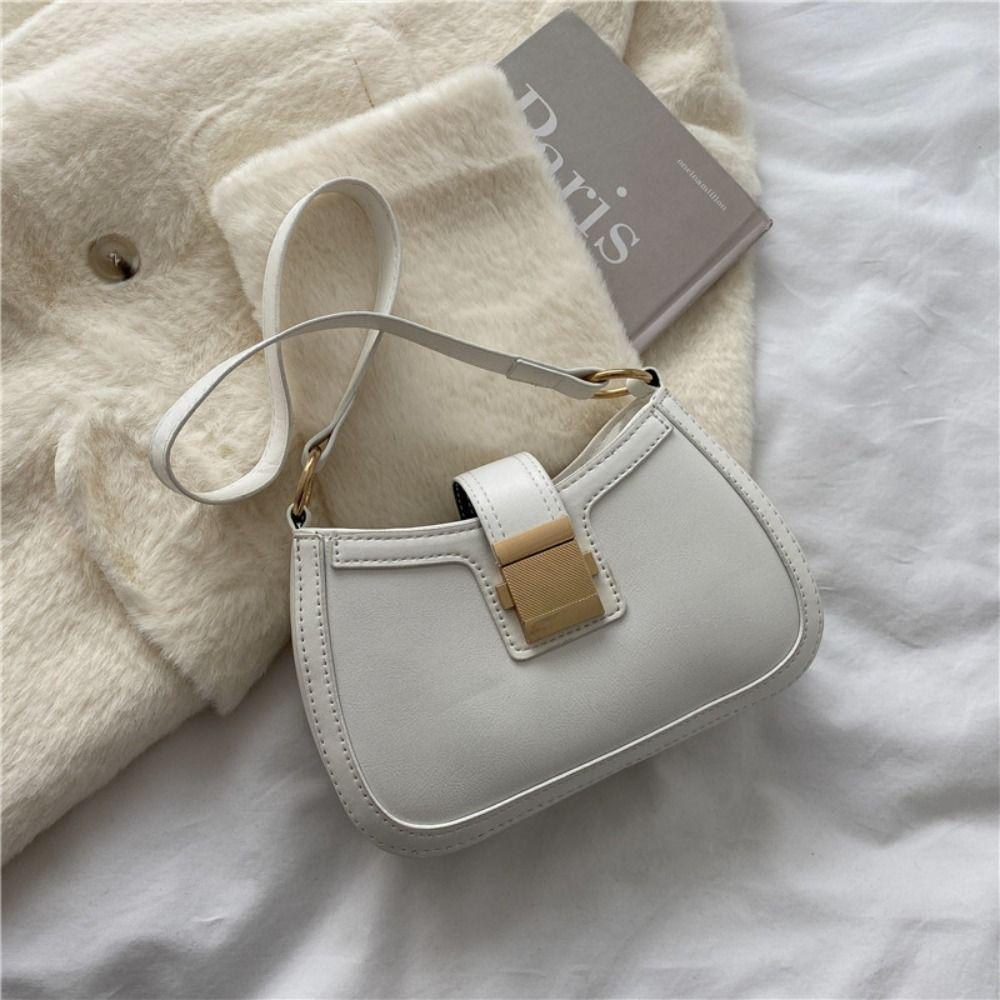 Ladies Trendy Vintage Underarm Bag Solid Color PU Leather Shoulder Bags Fashion Simple Handbag Female Purse