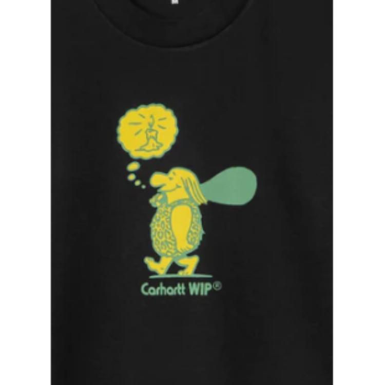 Carhartt WIP Оригинальная футболка с мультяшным принтом букв из аниме, с круглым вырезом, с короткими рукавами, мужская одежда, черный, I032882-89-XX