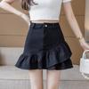 Irregular Ruffle Short Mini Skirt Denim Pleated Mini Skirts Sweet High Waist A-line Skirt  Summer