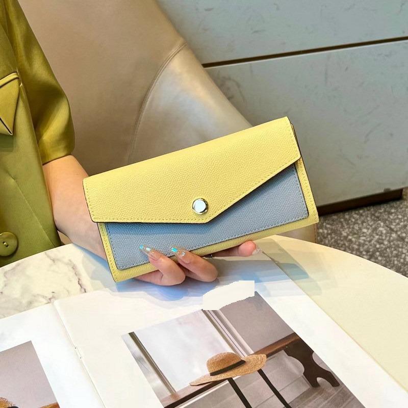 Новый длинный кошелек из воловьей кожи с рисунком пальмы, цветной блок, тройной кошелек из натуральной кожи, цветной кожаный зажим, цветная сумка для карточек