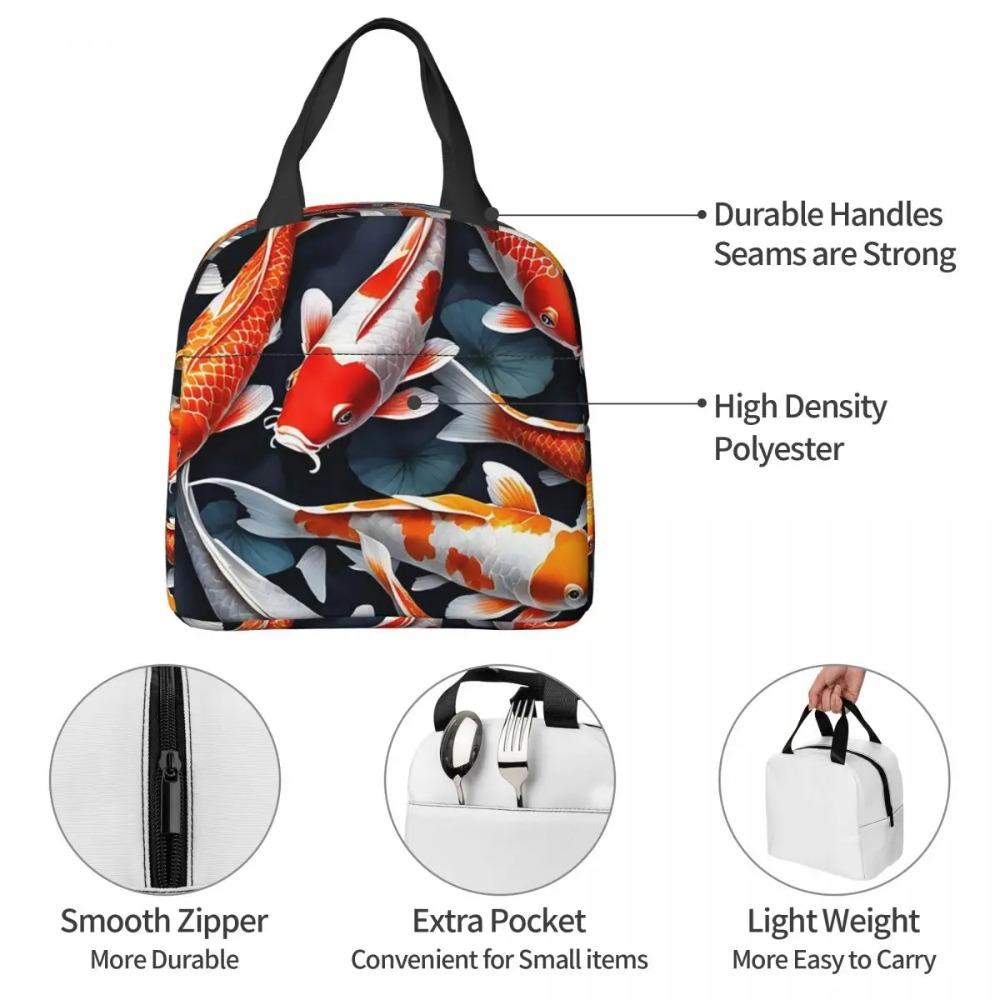 Vibrant Japanese Koi Fish Ripple Insulated Lunch Bag for Office Cooler Thermal Food Box Tote Portable Lunch Boxes Container