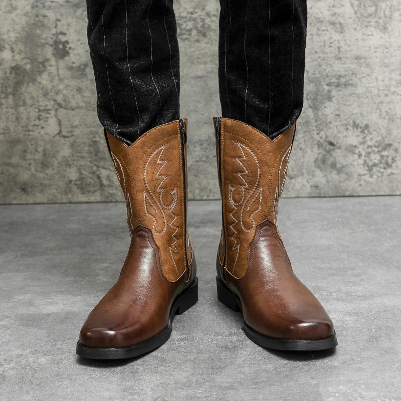 Британский стиль Мужские повседневные кожаные джинсы Ботинки Высококачественные плоские дизайнерские туфли с высоким верхом на молнии Уличные противоскользящие кроссовки для ходьбы