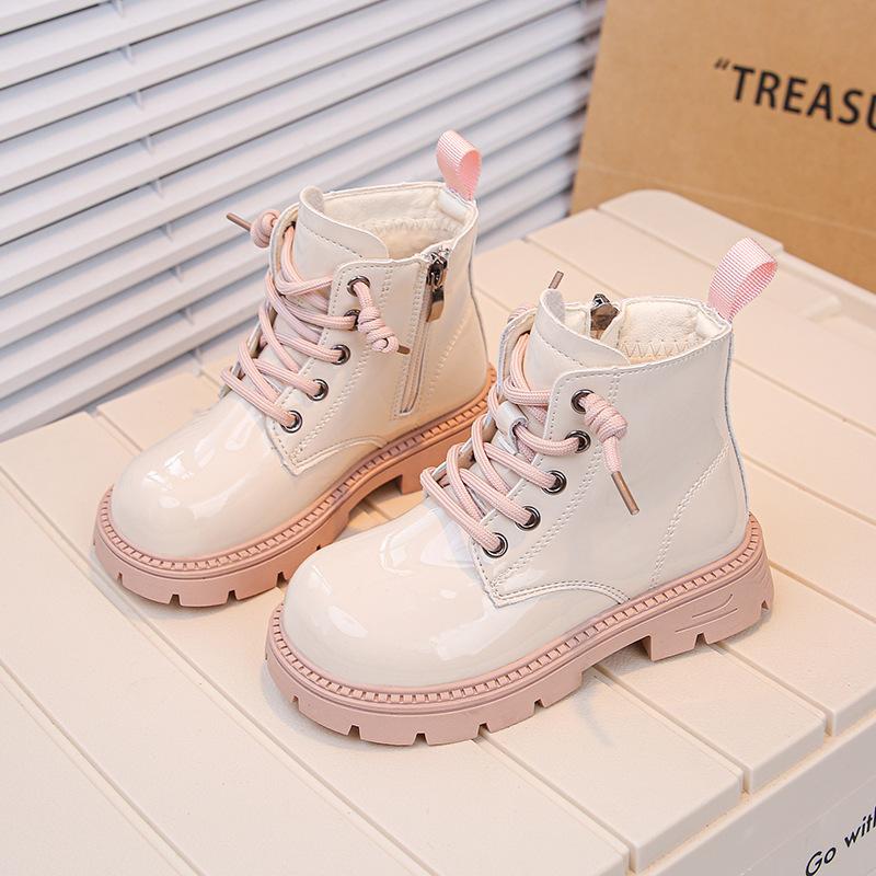 Универсальные детские блестящие кожаные ботинки для середины осени и зимы