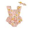 Baby Girls Rompers Easter Clothes Easter Eggs Rabbit Print Ruffles Fly Sleeve Infant Bodysuits Jumpsuits with Headband
