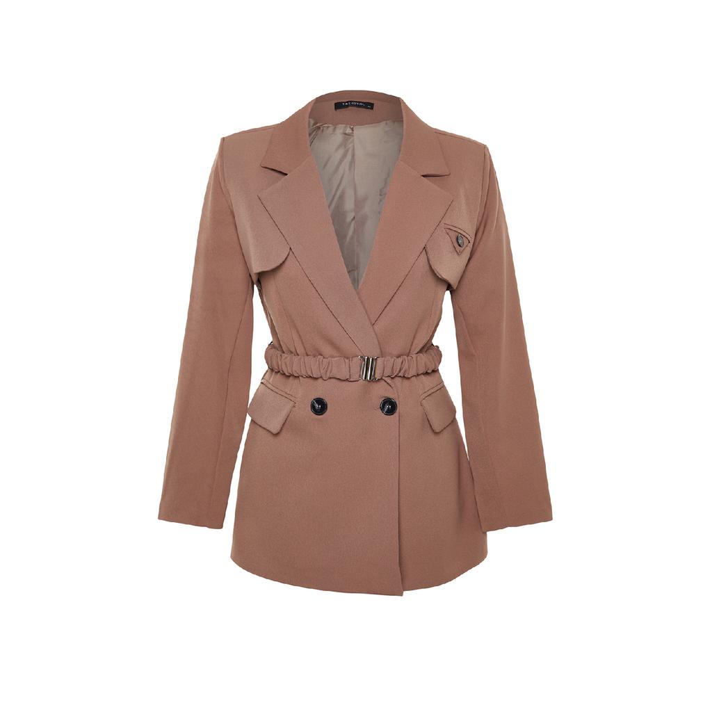 Коричневая тканая куртка с поясом Tctaw24ck00025