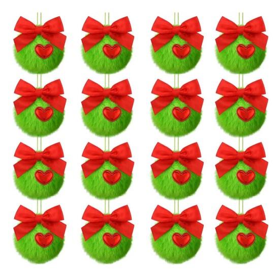 12/16 шт. Рождественские подвесные украшения 6 см зеленые пушистые шарики бант декор легкий многоразовый елочный кулон праздничный декор подарки