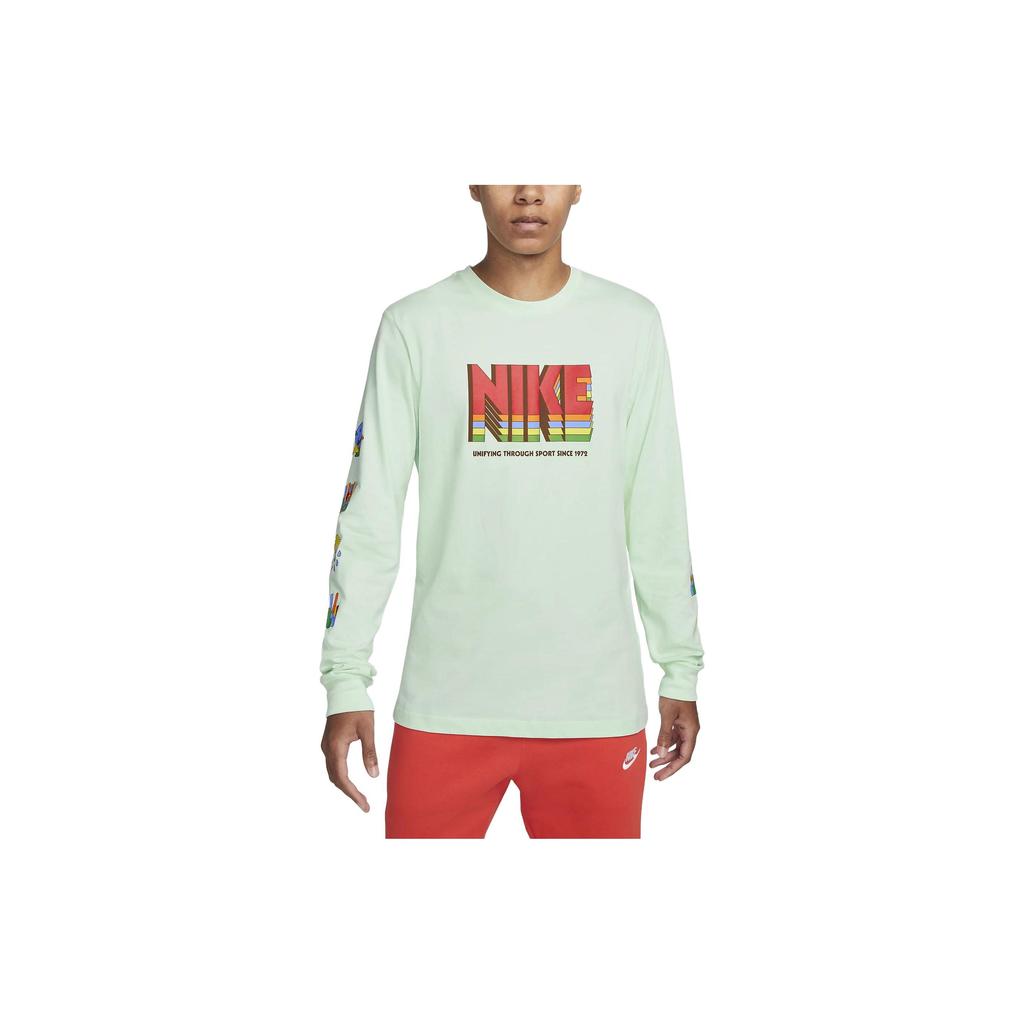 Nike Sportswear Letter Logo Print Round Neck Long Sleeve T-Shirt Men Tops Mint-Green DX1051-379