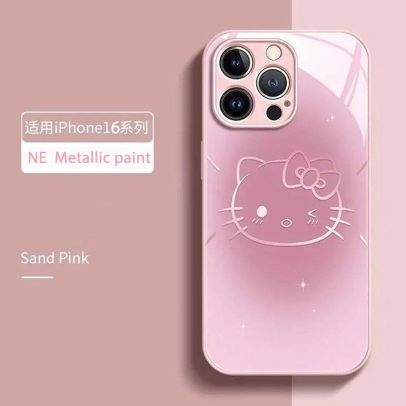 Ins New Hello Kitty Metallic-Color Phone Case For Samsung S10 20 21 22 23 8 9 24 FE PLUS Ultra 5G Glass Hard Cover