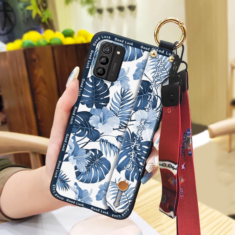 Chinese style Silicone Phone Case For Nokia G100 Wrist Strap Protective For Mom Shockproof Kickstand Back Cover Ring
