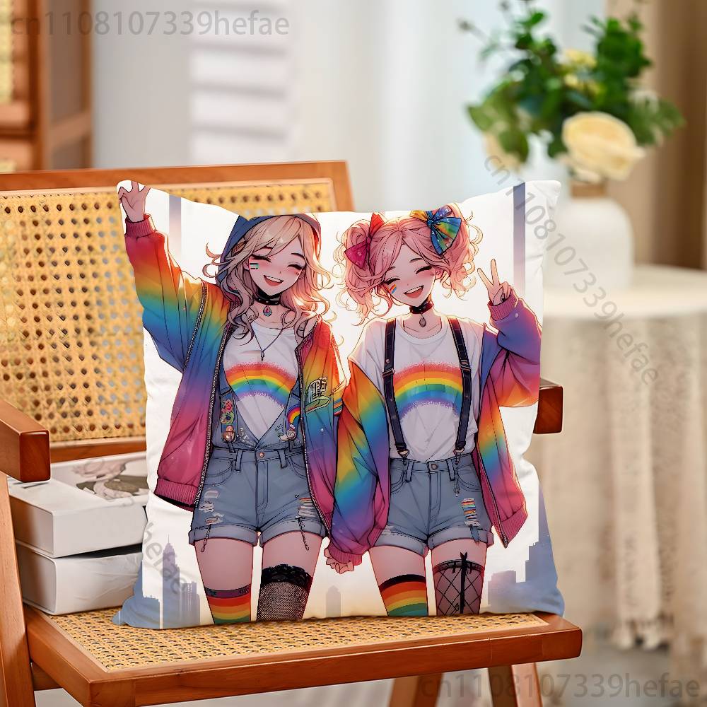 Lesbian LGBT Rainbow Pride Pillow Case Plush Pillow Cases Home Decoration Pillow Cover for Sofa Bed Chair Living Room