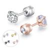 Round Fine Needle Stainless Steel Four-claw Zircon Stud Earrings For Women