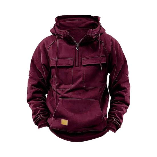 Yousheng весна-осень мужская толстовка с капюшоном в стиле карго с завязками на шнурке, большим накладным карманом, полумолнией, длинными рукавами, однотонная повседневная спортивная одежда