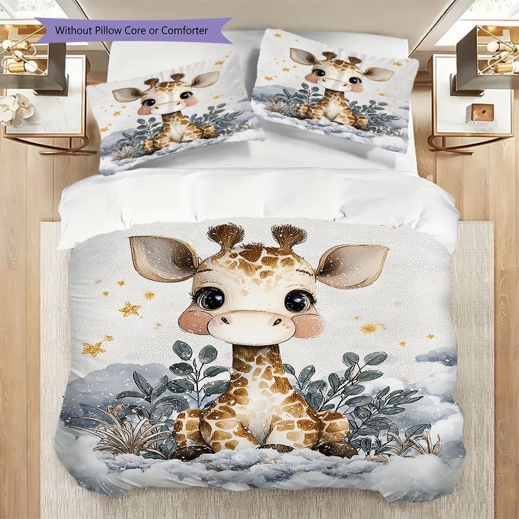 Giraffe Pattern Bedding Quilt Set Quilt Cover Pillowcase Home Decoration Birthday Gift (1 * duvet cover + 2 * pillowcase, without core)