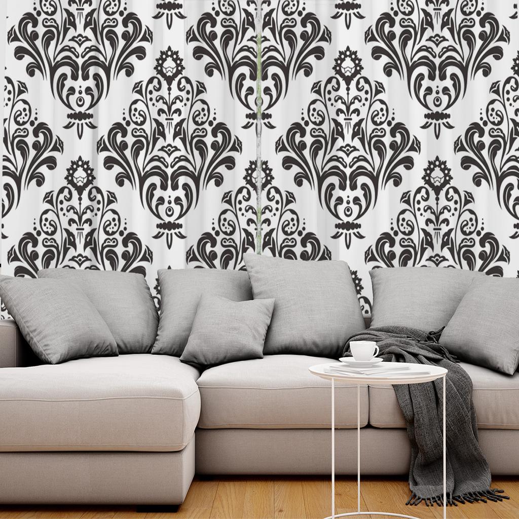 Black White Baroque Pattern Flower Vine Abstract Window Curtains Scenic Curtains for Living Room Decorative Items Living Room