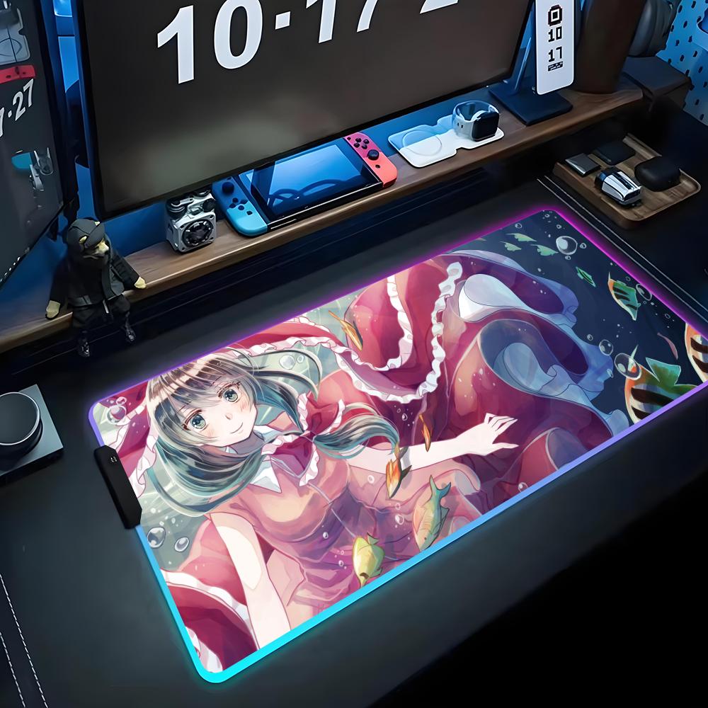 Hina Touhou Коврик для мыши RGB Игровой коврик для мыши Большой светодиодный коврик Настольный коврик для ПК Светящийся коврик для мыши Большие коврики для клавиатуры Настольный ковер с подсветкой