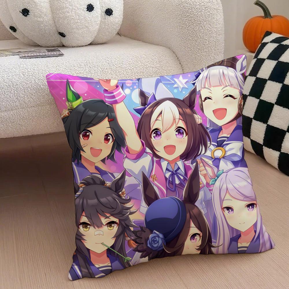 Cheerful  Anime UUmamusume Pretty Derby Cushion Cover Throw Pillow Cover Hidden Button Durable Polyester Chair Cushion