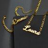 Atoztide Personalized Custom Name Necklace Bracelet Jewelry Set Figaro Chain Pendant Stainless Steel For Women Birthday Gift