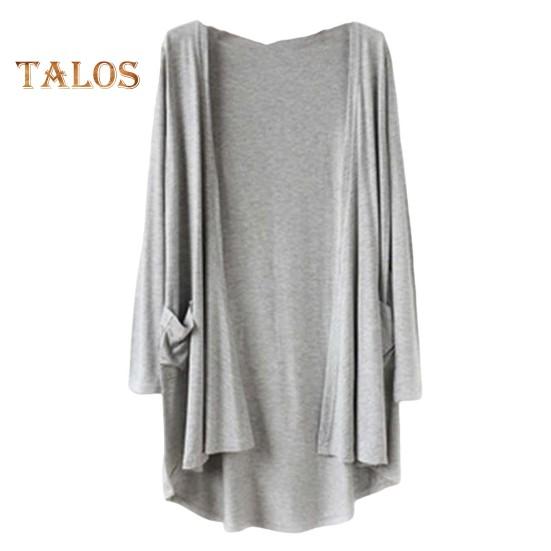 Весенне-осеннее женское пальто свободного кроя средней длины однотонного цвета с длинными рукавами, тонкое с карманами и открытой строчкой, повседневная одежда, кардиган для поездок на работу