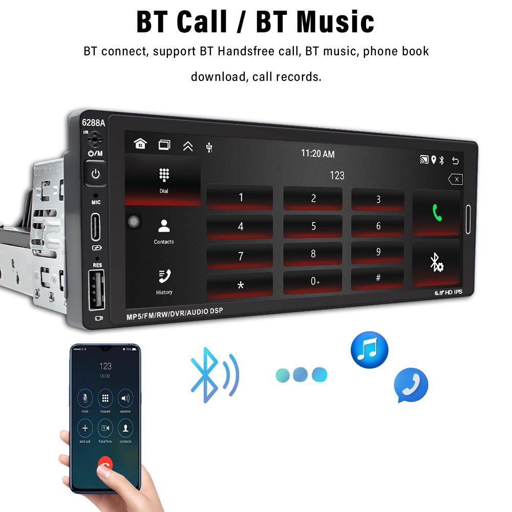 6,9-дюймовый 1Din цифровой IPS сенсорный экран Android 13 автомобильный стерео видео авто радио мультимедийный плеер GPS навигация WiFi Bluetooth