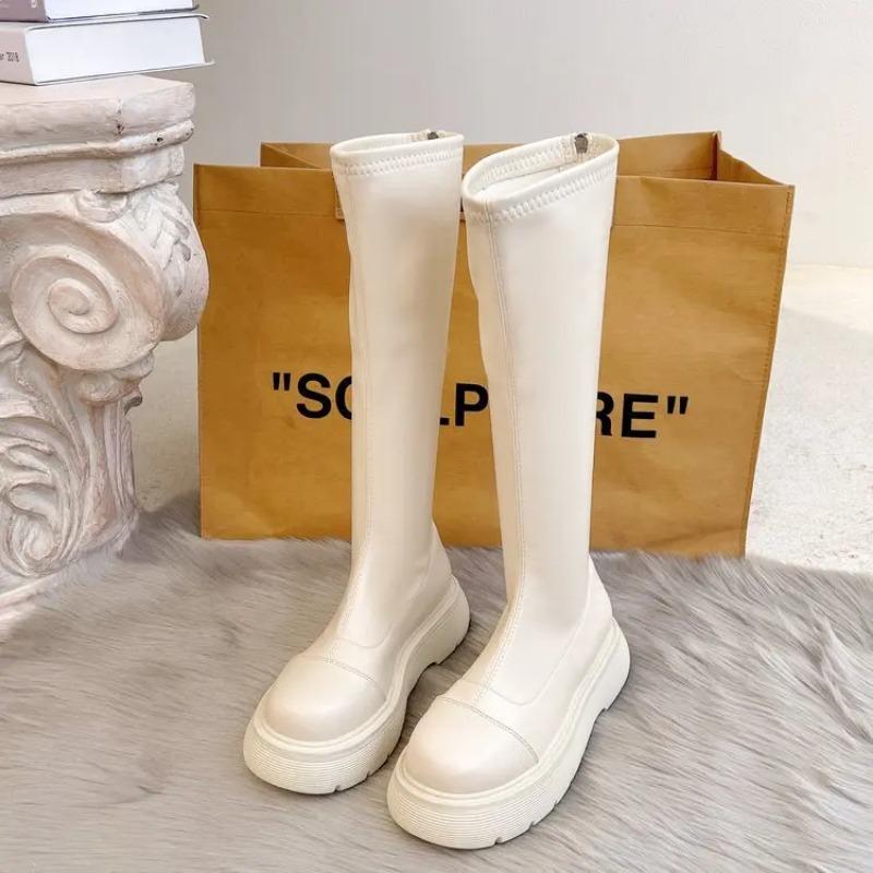 Женские резиновые сапоги осень-зима 2025, зимняя обувь, низкий каблук, длинные ботильоны, круглый носок, платформа, дождевые сапоги до колена, боты для женщин