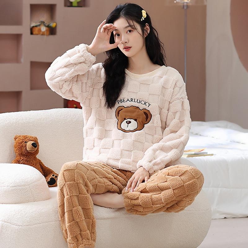 Женский зимний теплый пижамный комплект больших размеров, большая плюшевая пижама для девочек, повседневная пушистая пижама с длинным рукавом