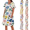 Women's Summer Fashion Casual V-Neck Floral Print Short Sleeve Pocket Dress