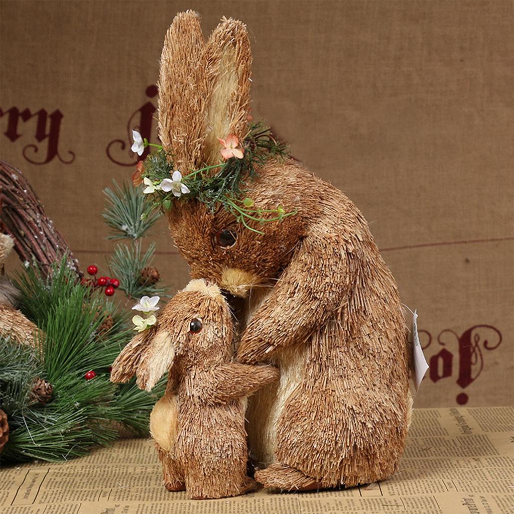 Lovely Straw Easter Rabbit Bunny Figurine Crafts for Spring Festival Decor