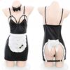 Sexy Bunny Girl Cosplay Costume Women Lingerie Rabbit Suit Open Hip PU Leather Mini Dress with Headband Apron Set