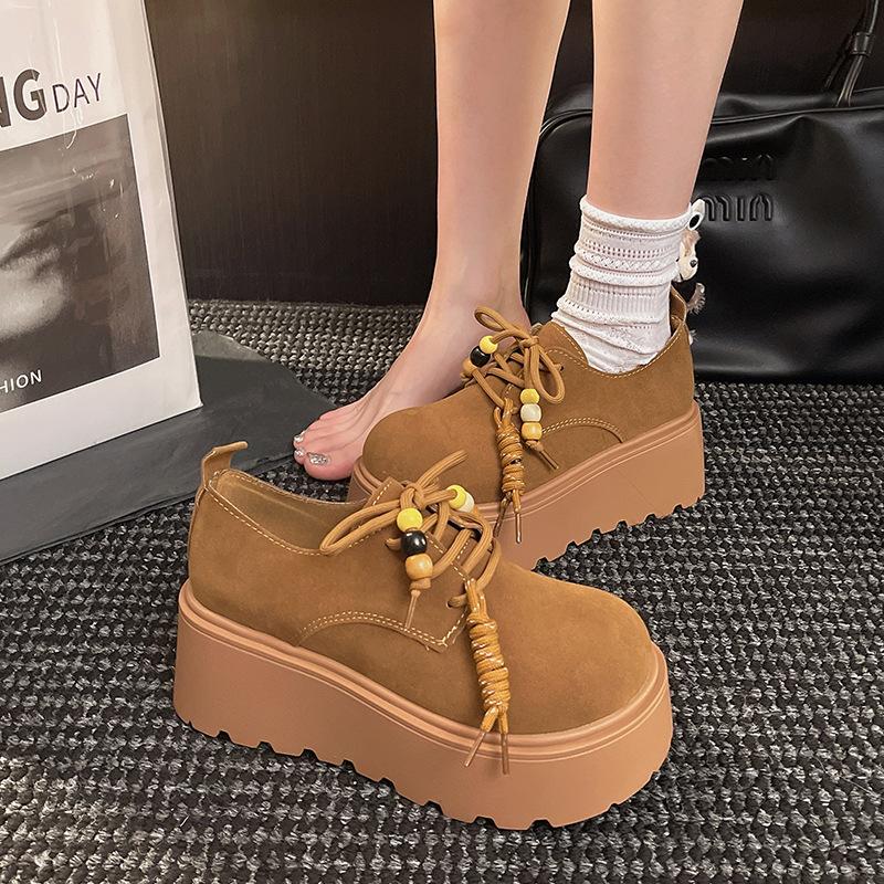 Туфли Boken женские в британском стиле 2025 осень новые французские универсальные на платформе увеличивающие рост лоферы из мягкой кожи одинарные туфли