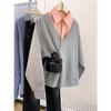 2025 Early Autumn Korean Style Grey Two-Piece Hoodie Jacket for Women, Loose Fit with Polo Collar