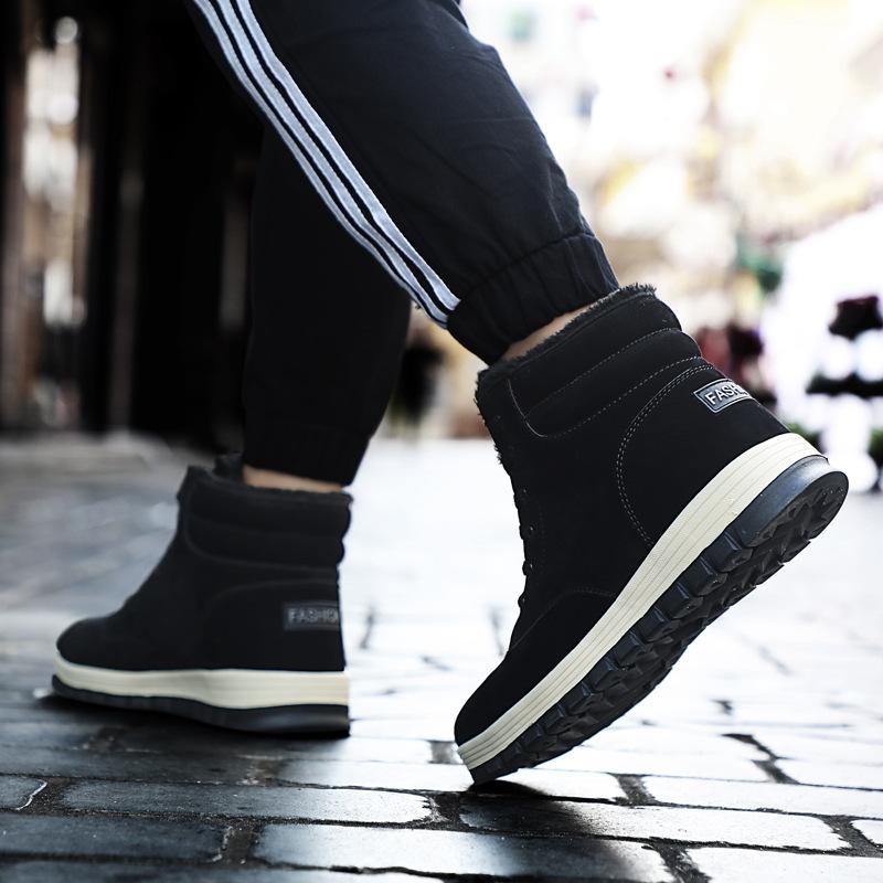 Зимние утепленные модные хлопковые ботинки больших размеров из натуральной кожи с высоким берцем, теплые хлопковые ботинки с флисовой подкладкой