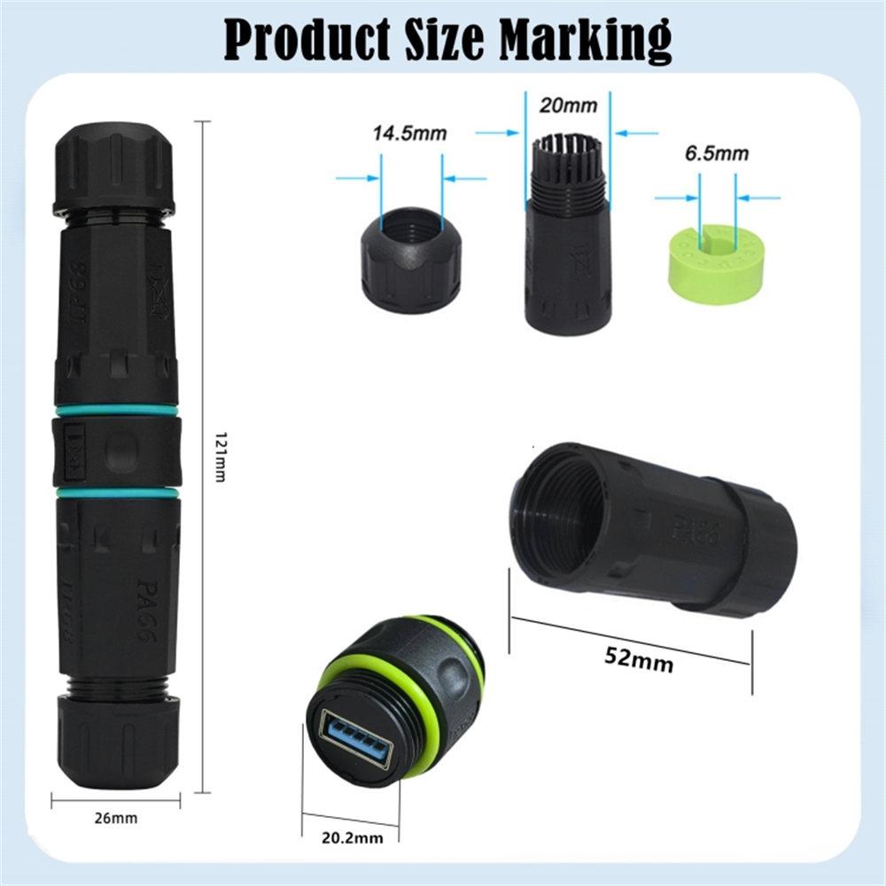 M20 5Gbps USB 3.0 Pass Through Coupler IP68 Waterproof Panel Mount Connector Extender Adapter