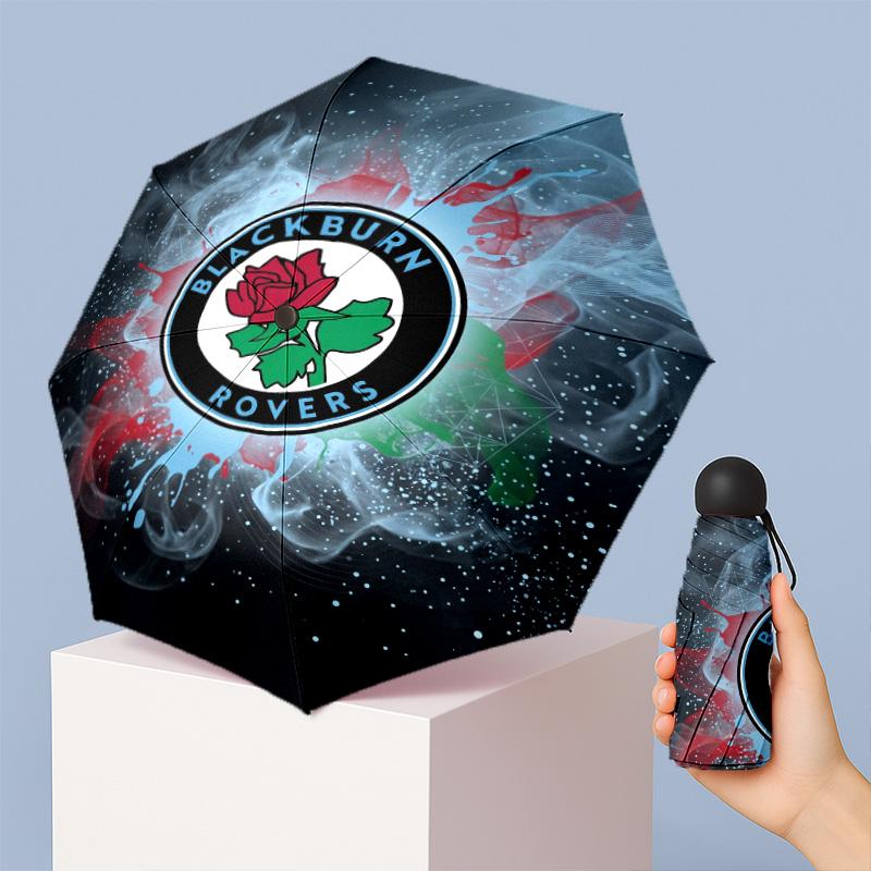 Blackburn Rovers Football Pattern Printed Mini 5 Folds 8 Ribs Compact Umbrella Windproof Waterproof Lightweight Portable Folding
