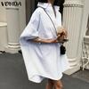 VONDA Женские винтажные однотонные полосатые платья-рубашки с длинным рукавом