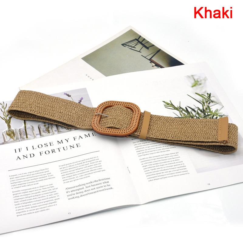 Летний женский эластичный плетеный ремень с квадратной пряжкой, винтажный соломенный ремень в стиле бохо, платье, ремень