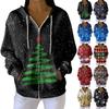 Women's Casual Fashion Long-Sleeved Zip-Up Christmas Print Knitted Hoodie