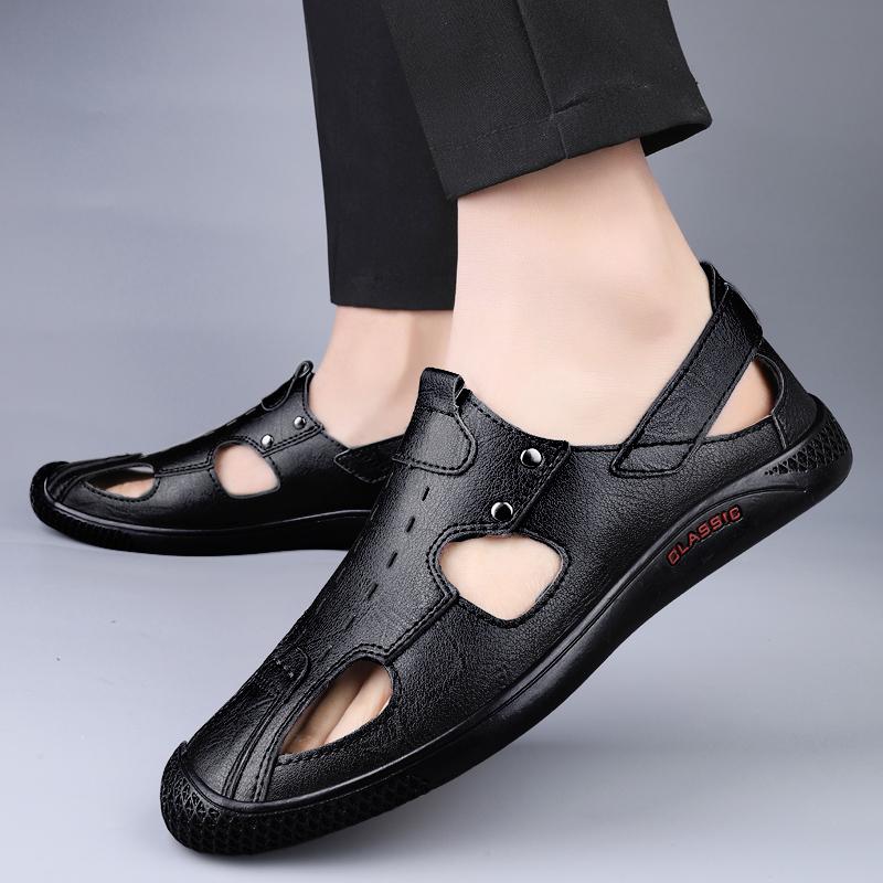 Пляжные сандалии, модные повседневные кроссовки для отдыха на открытом воздухе, мужская обувь, мужские мокасины из натуральной кожи, мужские сандалии, ручная работа, летняя мужская обувь